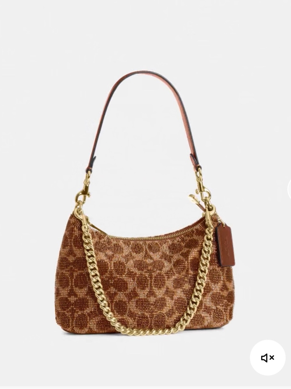 Coach Brown Signature Beaded Shoulder Bag with Gold Chain